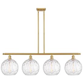 Athens Water Glass 8" 4 Light 48" Island Light - Satin Gold  - Cl Athens Water Glass 8" 4 Light 48" Island Light - Satin Gold  - Cl