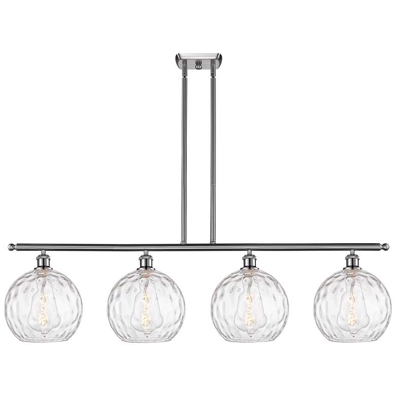 Image 1 Athens Water Glass 8" 4 Light 48" Island Light - Satin Nickel -