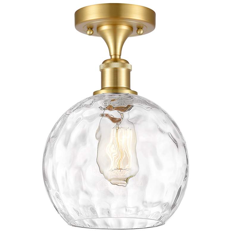 Image 1 Athens Water Glass 8" LED Semi-Flush Mount - Satin Gold - Clear