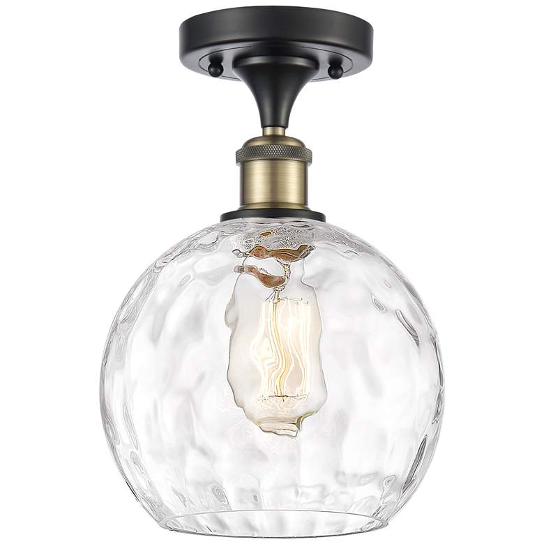 Image 1 Athens Water Glass 8" Semi-Flush Mount - Black Brass - Clear Water Gl