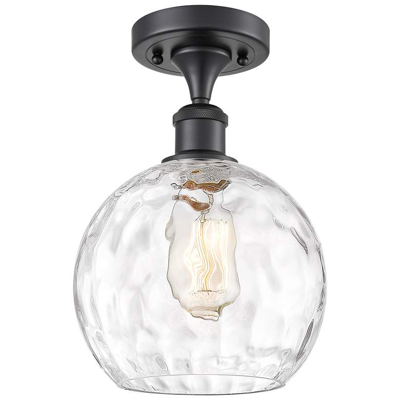 Image 1 Athens Water Glass 8" Semi-Flush Mount - Matte Black - Clear Water Gla