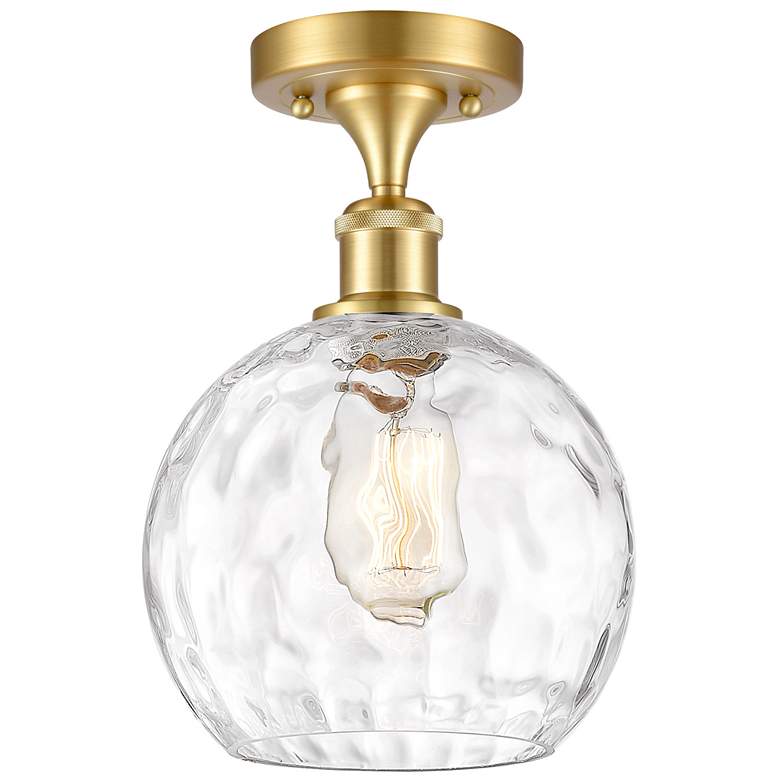 Image 1 Athens Water Glass  8 inch Semi-Flush Mount - Satin Gold - Clear Water Gla