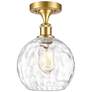 Athens Water Glass  8" Semi-Flush Mount - Satin Gold - Clear Water Gla