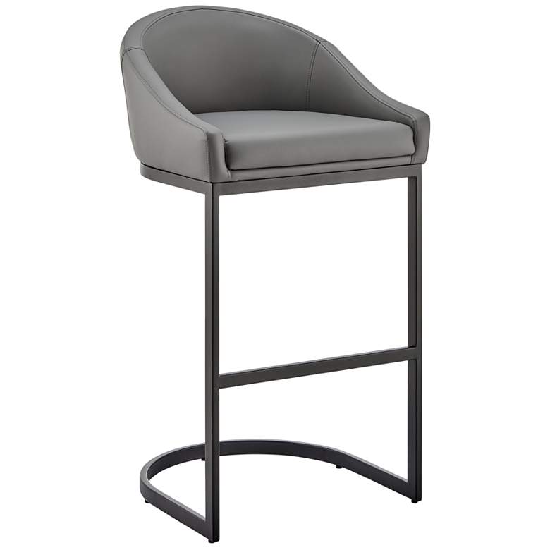Image 1 Atherik 28 in. Barstool in Black Finish with Grey Faux Leather
