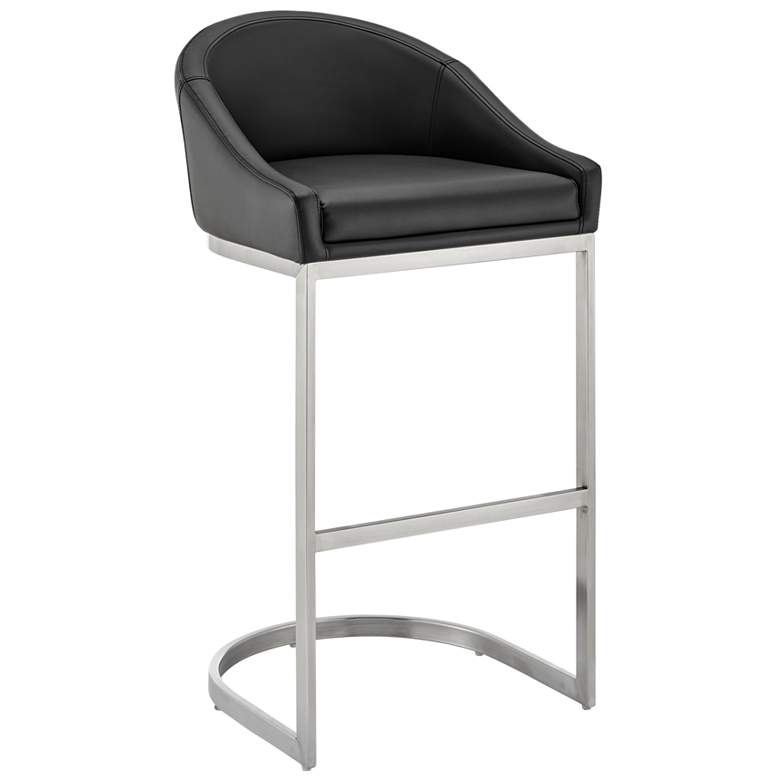 Image 1 Atherik 28 in. Barstool in Brushed Stainless Steel, Black Faux Leather