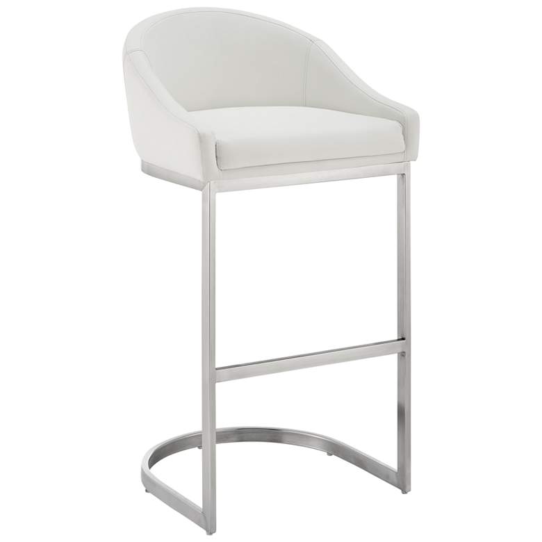 Image 1 Atherik 28 in. Barstool in Brushed Stainless Steel, White Faux Leather