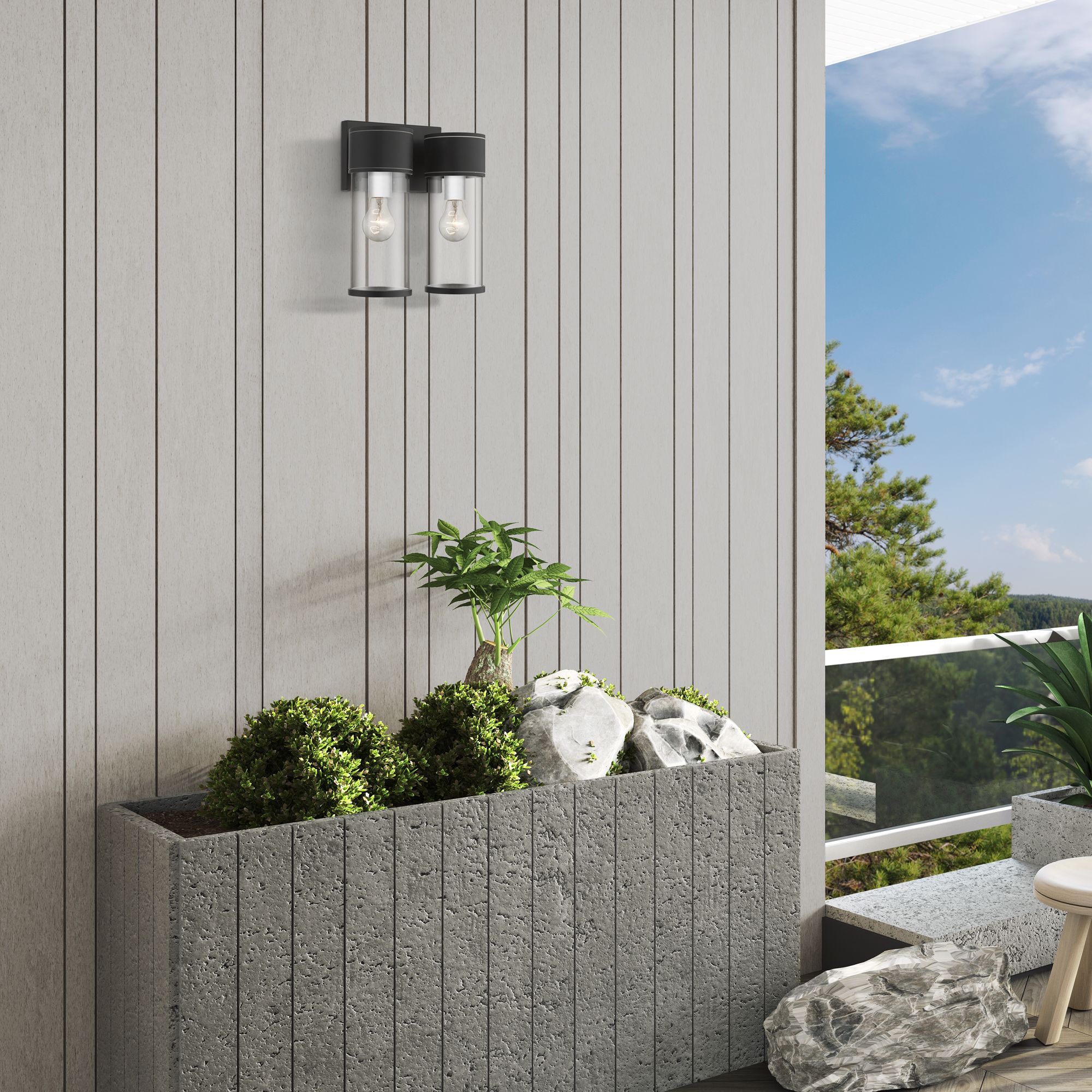 Atlantic 2 Light Textured Black Outdoor Large Wall Lantern