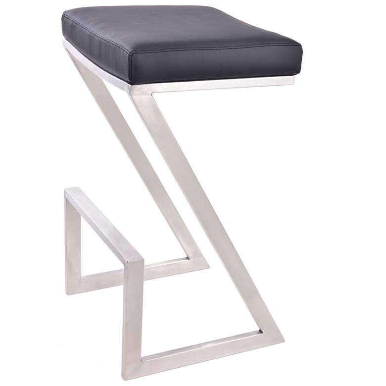 Image 1 Atlantis 26 in. Backless Barstool in Black Faux Leather and Stainless Steel
