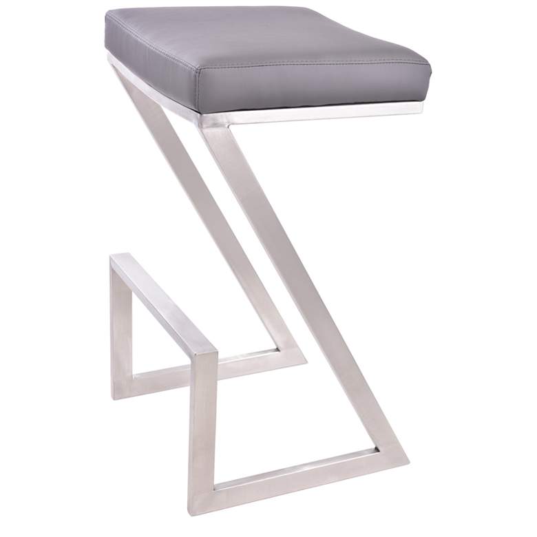 Image 1 Atlantis 26 in. Backless Barstool in Grey Faux Leather and Stainless Steel