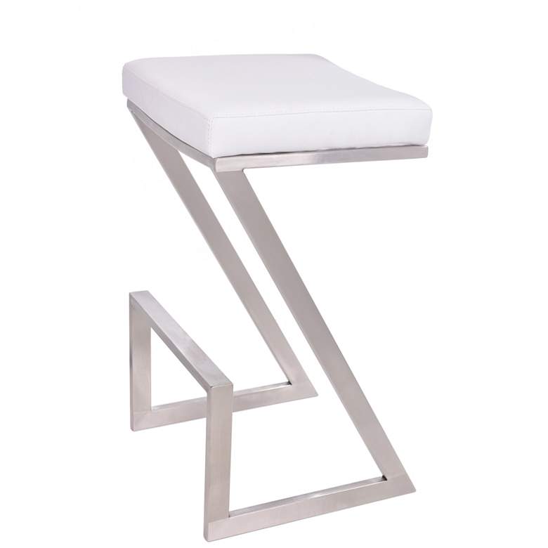 Image 1 Atlantis 26 in. Backless Barstool in White Faux Leather and Stainless Steel