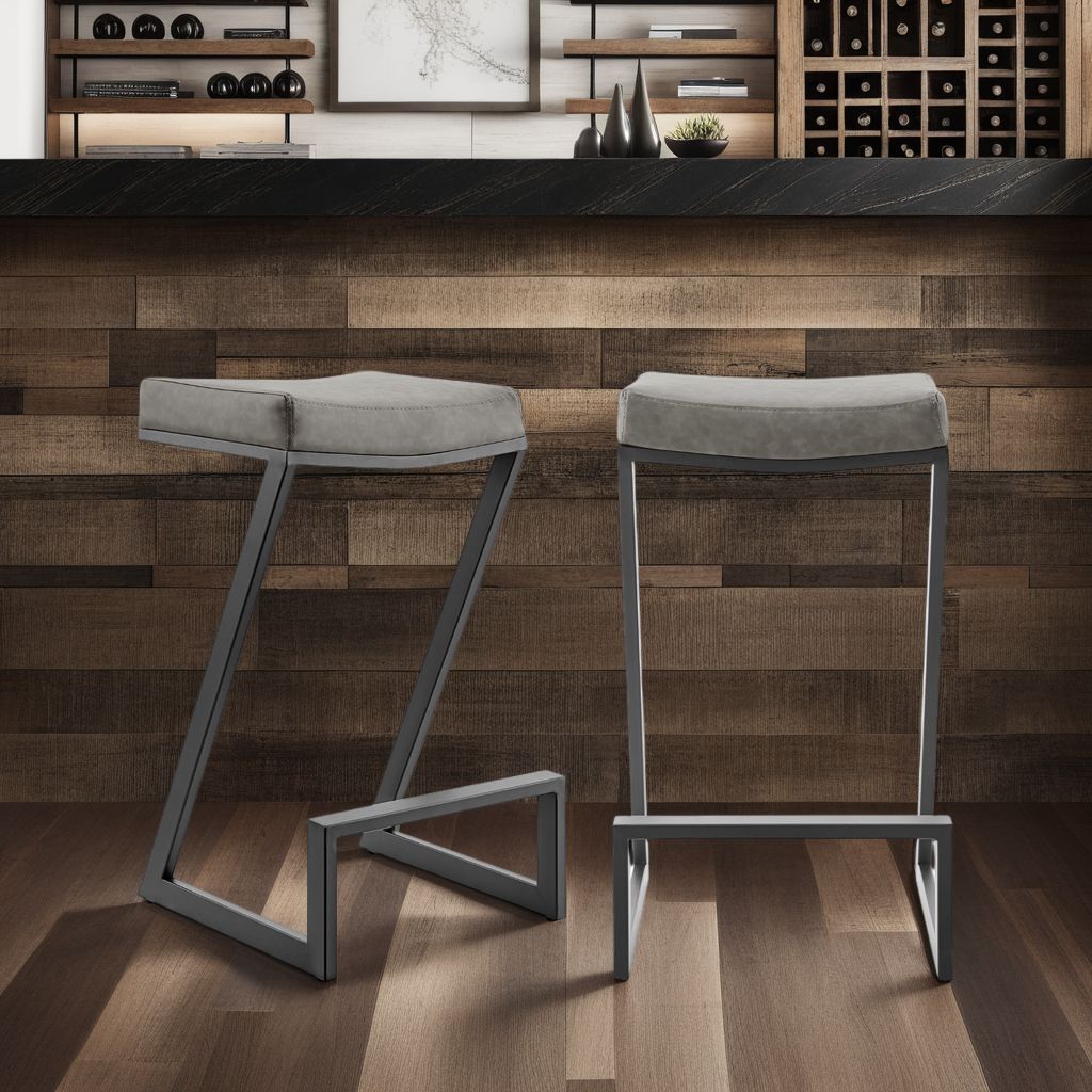 Image 3 Atlantis 30 in. Backless Bar Stool in Iron and Vintage Gray Faux Leather more views