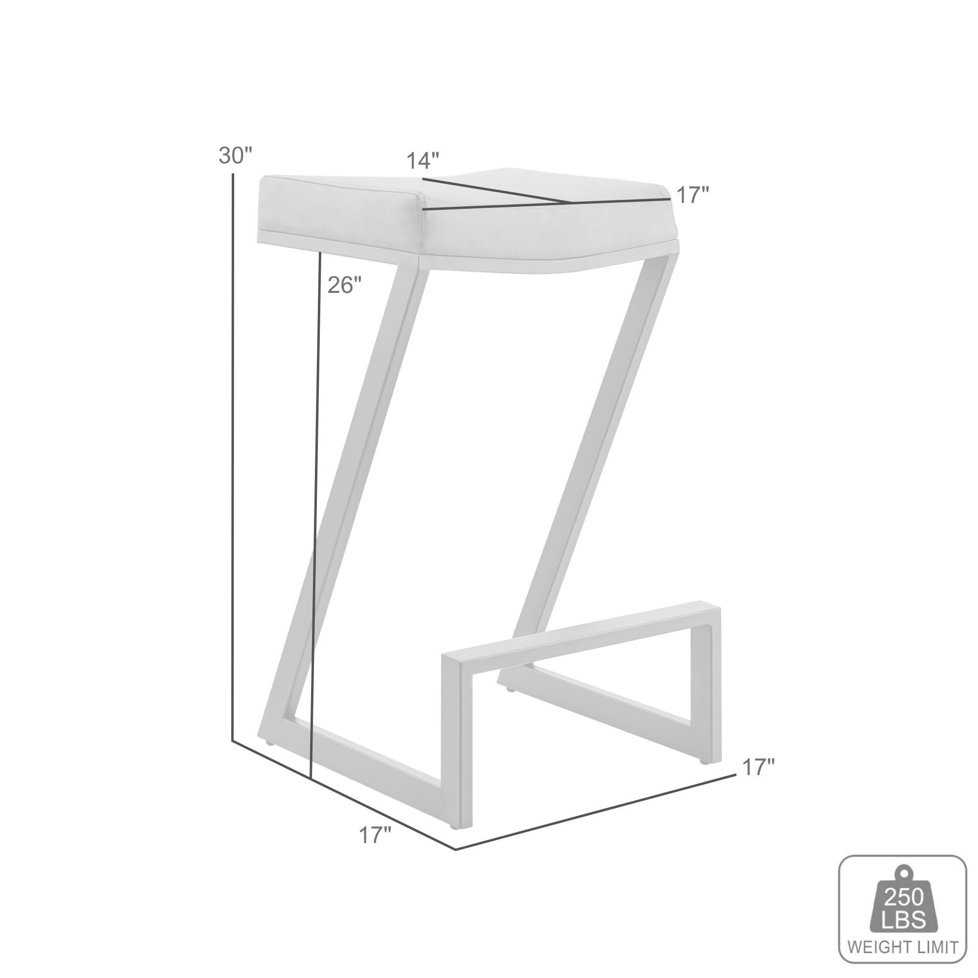 Atlantis 30 in. Backless Bar Stool in Iron and Vintage Gray Faux Leather