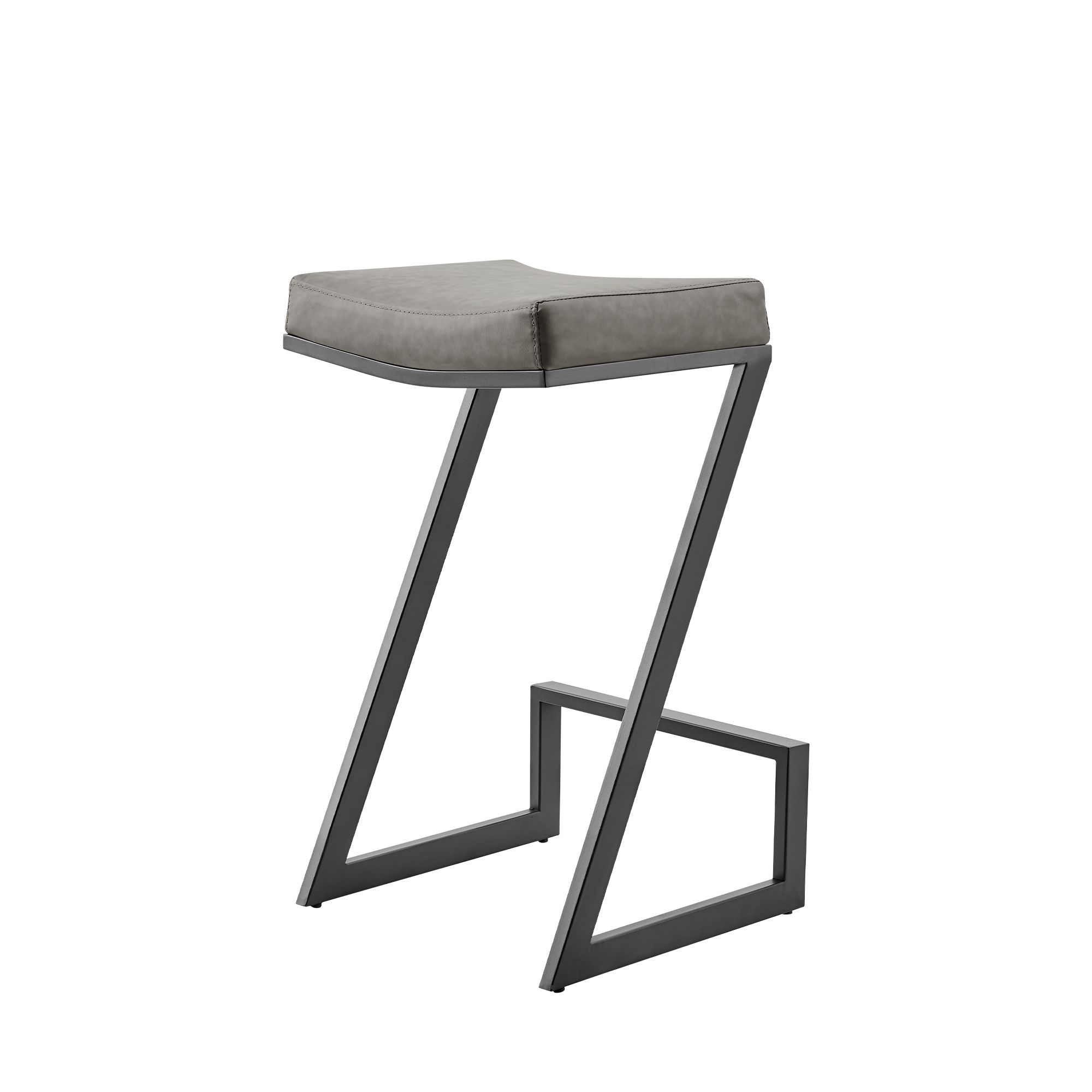 Image 6 Atlantis 30 in. Backless Bar Stool in Iron and Vintage Gray Faux Leather more views