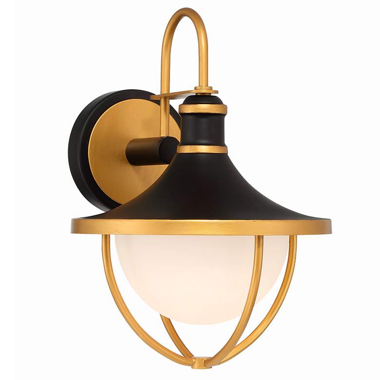 Image 1 Atlas 13 1/2" High Matte Black and Gold Outdoor Wall Light
