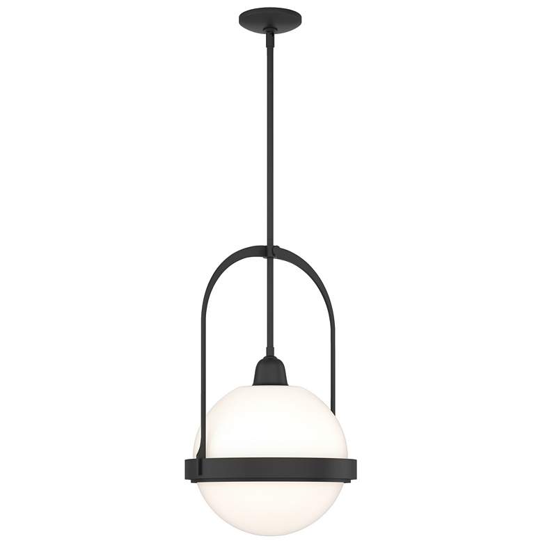 Image 1 Atlas 14" Wide Black Globe Pendant Light w/ Opal Glass Shade