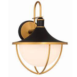 Atlas 22"H Matte Black and Textured Gold Outdoor Wall Light