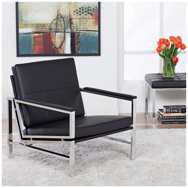 Image 2 Atlas Black Blended Leather Chrome Steel Accent Chair more views
