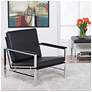 Atlas Black Blended Leather Chrome Steel Accent Chair