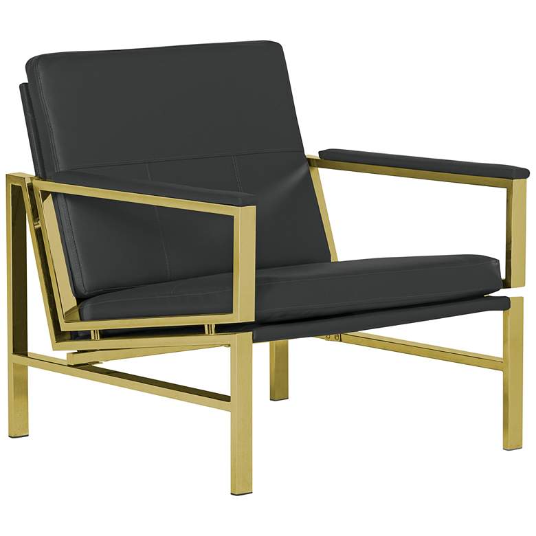 Image 2 Atlas Black Blended Leather Gold Steel Accent Chair