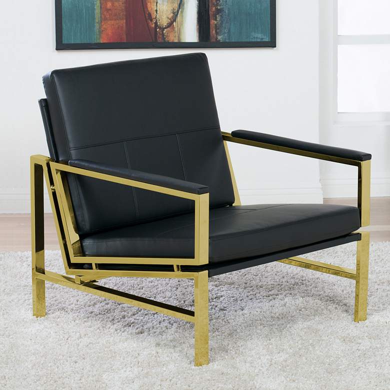 Image 1 Atlas Black Blended Leather Gold Steel Accent Chair