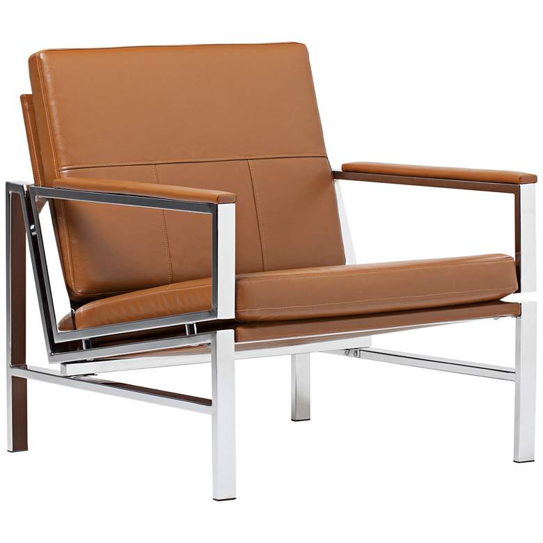 Image 1 Atlas Caramel Brown Blended Leather Chrome Accent Chair
