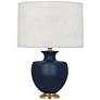 Atlas Matte Midnight Blue and Modern Brass Table Lamp
