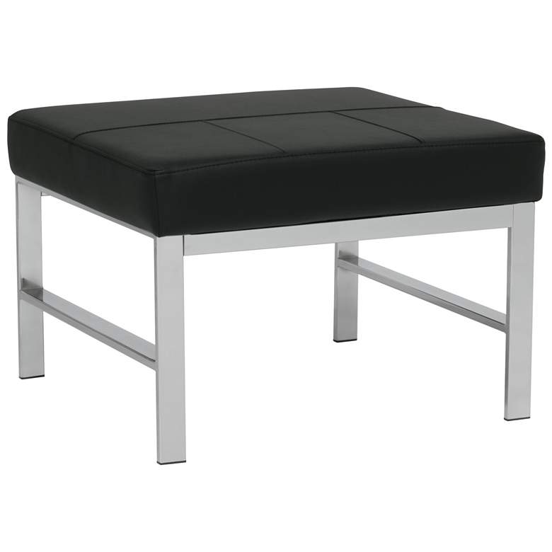 Image 1 Atlas Mid Century Modern Square Ottoman Blended Leather, Chrome / Black