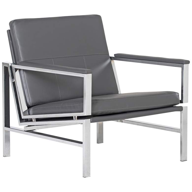 Image 2 Atlas Smoke Gray Blended Leather Chrome Steel Accent Chair