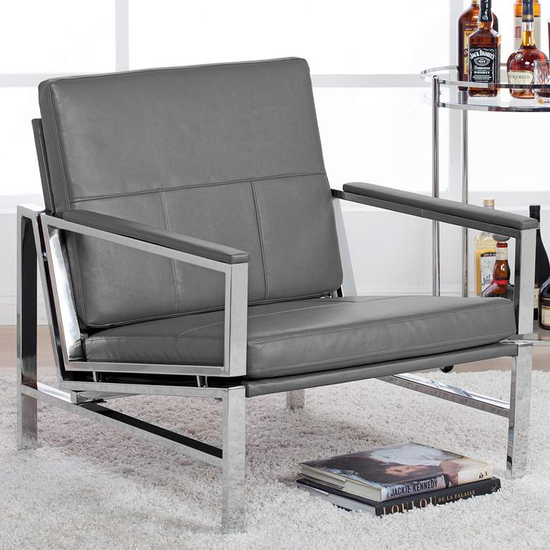 Image 1 Atlas Smoke Gray Blended Leather Chrome Steel Accent Chair