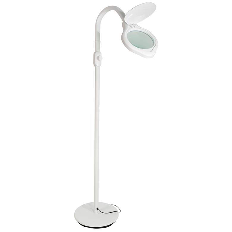 Image 1 Atlas White Adjustable Floor Lamp with LED Magnifier Lens