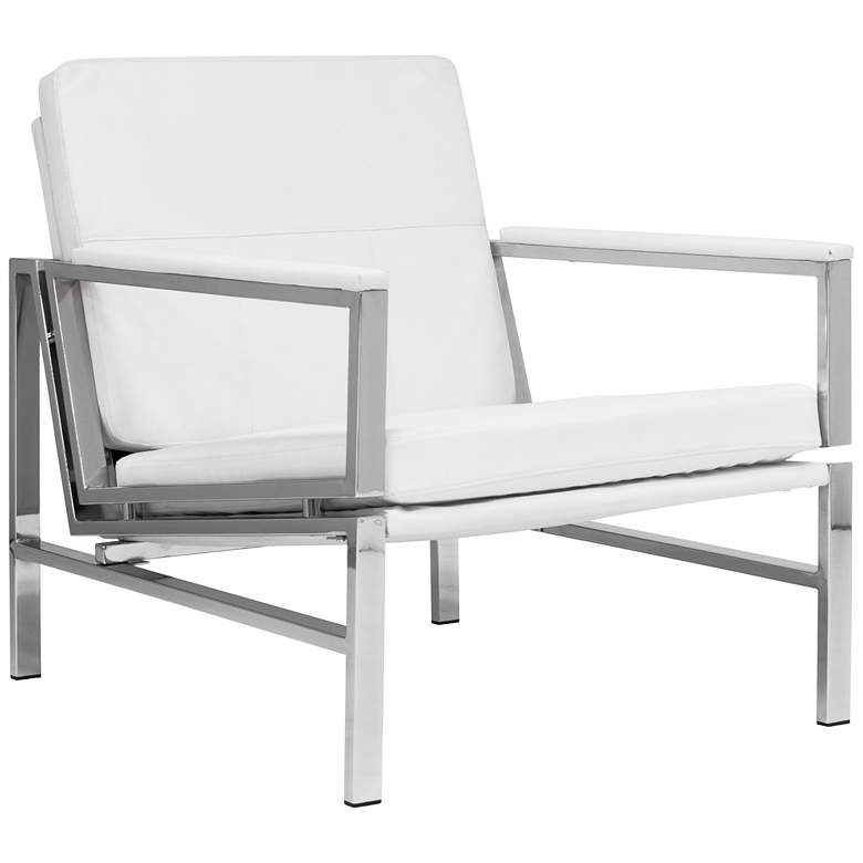 Image 3 Atlas White Blended Leather Chrome Steel Accent Chair