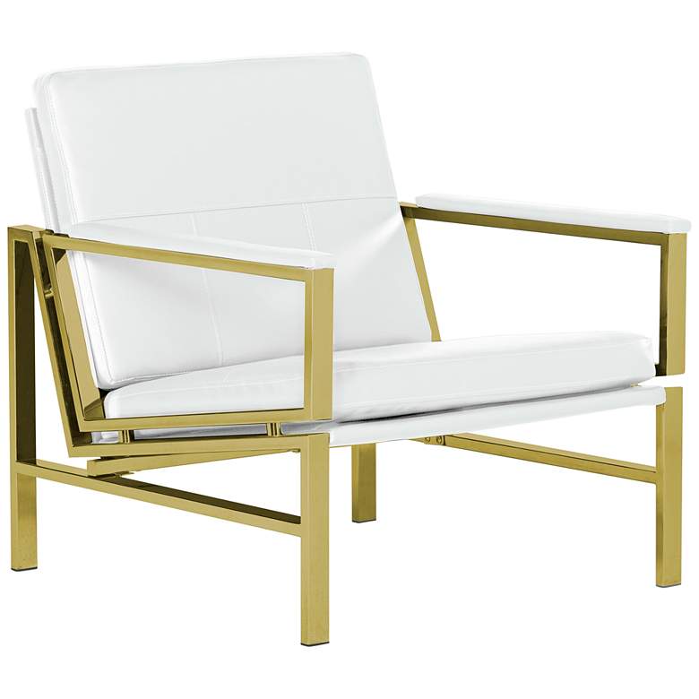 Image 2 Atlas White Blended Leather Gold Steel Accent Chair