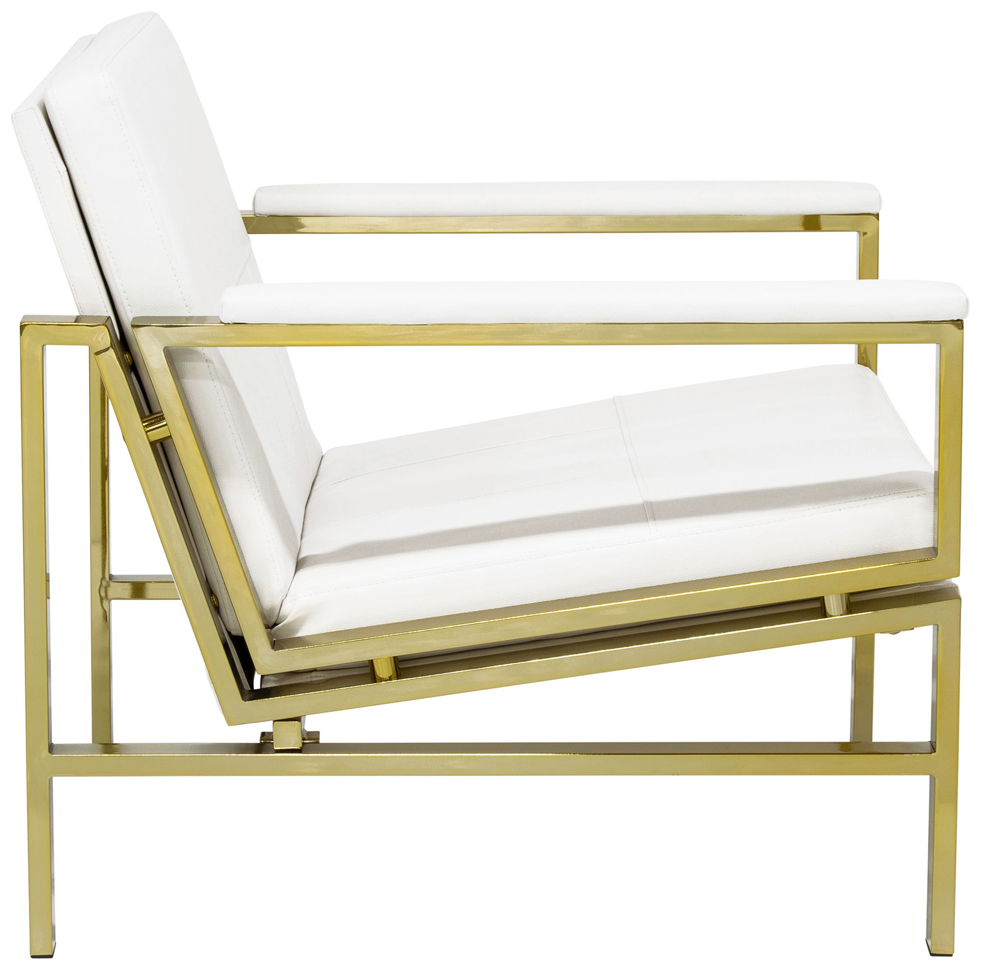 Atlas White Blended Leather Gold Steel Accent Chair