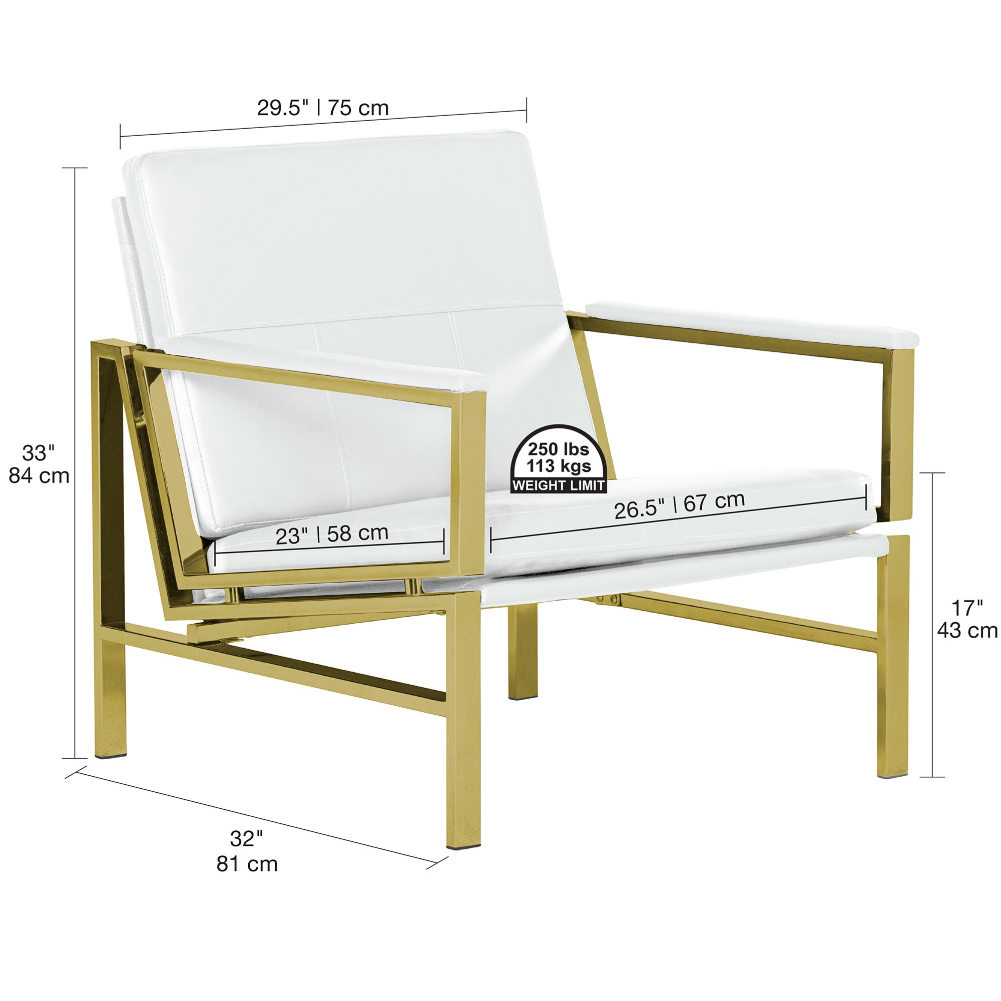 Atlas White Blended Leather Gold Steel Accent Chair