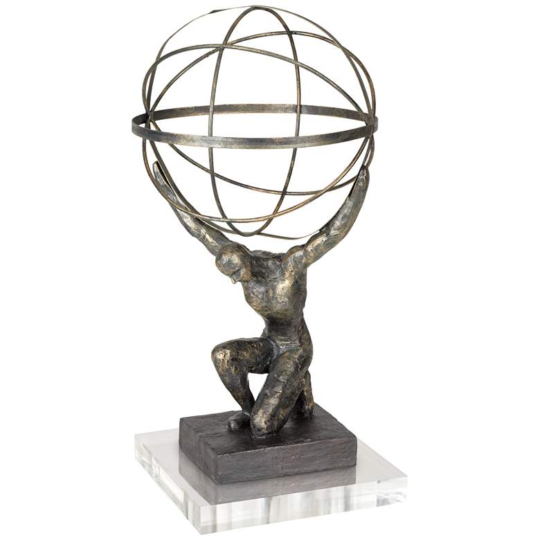 Image 1 Atlas with Globe 17 1/4 inchH Sculpture With 7 inch Square Acrylic Riser