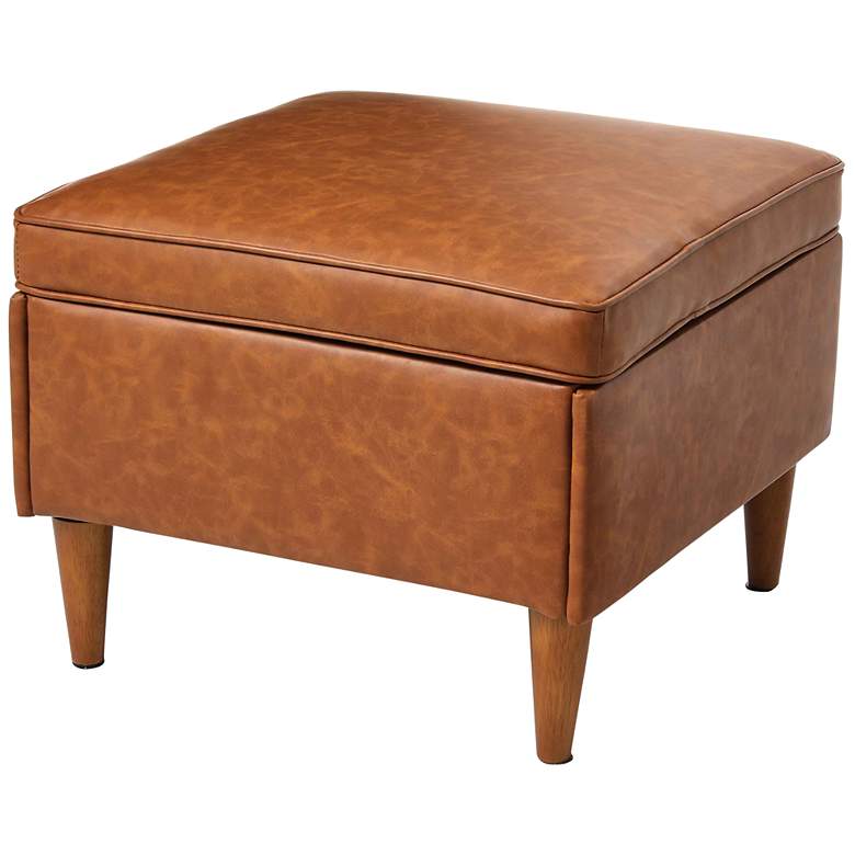 Image 2 Atley Vegan Leather Ottoman with Storage and Solid Wood Legs
