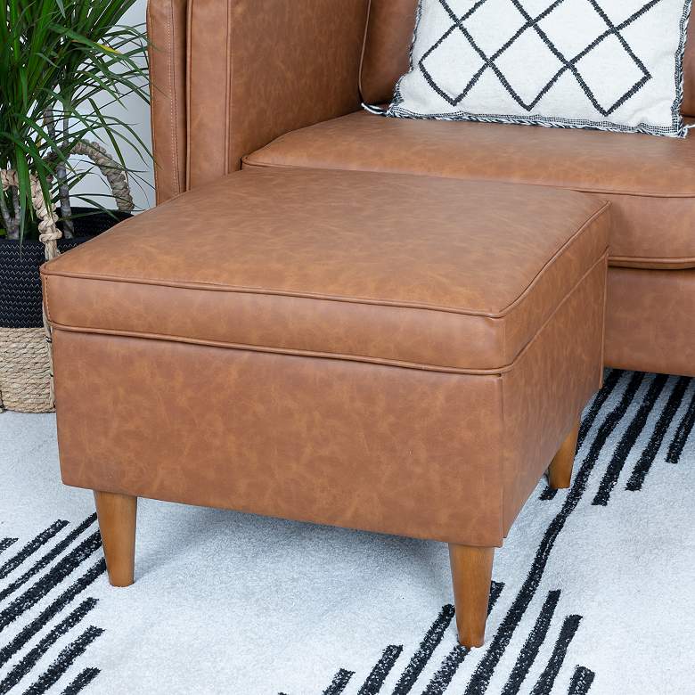 Image 1 Atley Vegan Leather Ottoman with Storage and Solid Wood Legs