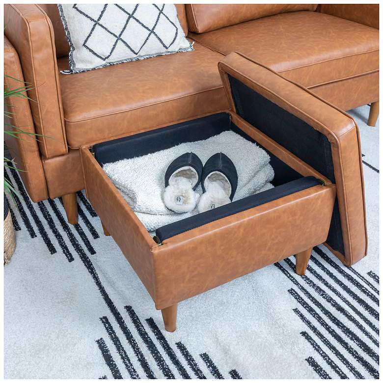 Image 4 Atley Vegan Leather Ottoman with Storage and Solid Wood Legs more views