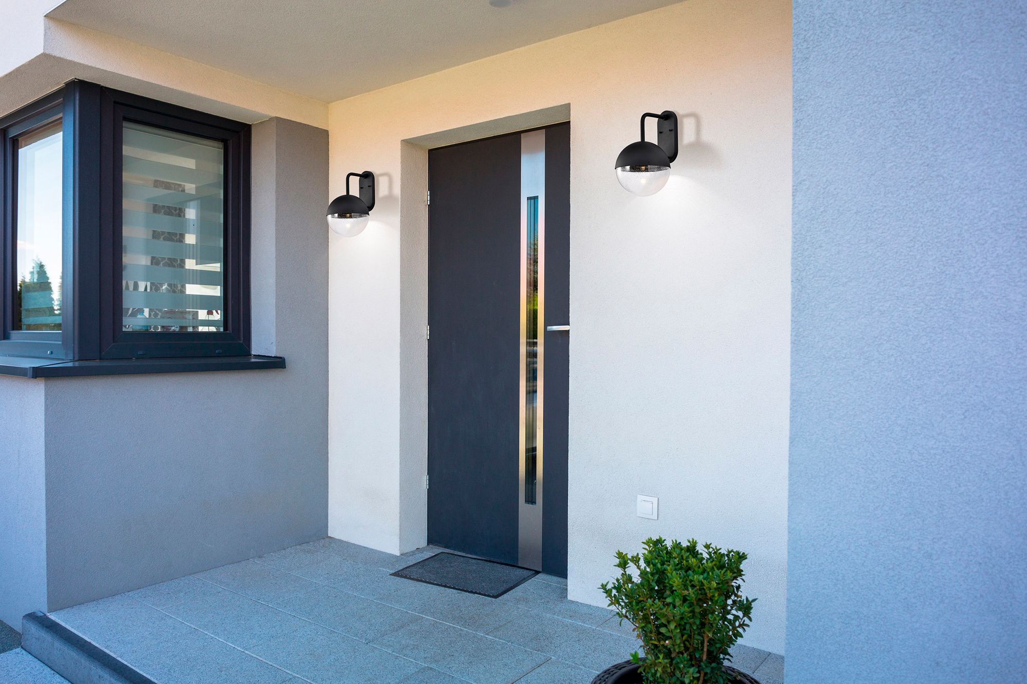 Atmosphere; 10W LED; Wall Lantern; Matte Black w Clear Seeded Glass