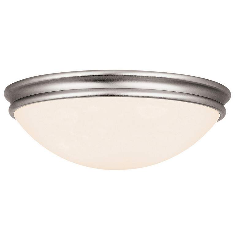 Image 1 Atom 14" Wide 3-Light Brushed Steel Flush Mount w/ Opal Glass Shade