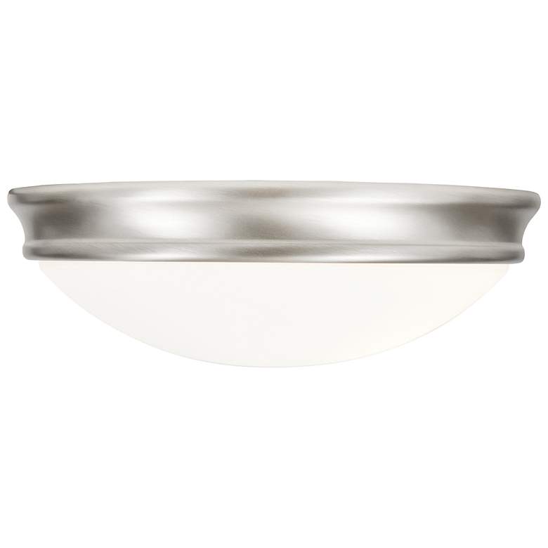 Image 2 Atom 14" Wide 3-Light Brushed Steel Flush Mount w/ Opal Glass Shade more views