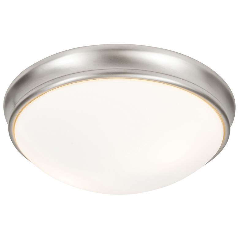 Image 4 Atom 14" Wide 3-Light Brushed Steel Flush Mount w/ Opal Glass Shade more views