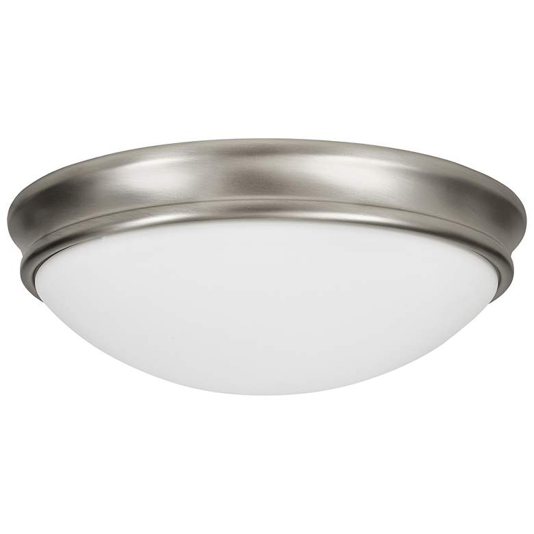 Image 6 Atom 14" Wide 3-Light Brushed Steel Flush Mount w/ Opal Glass Shade more views
