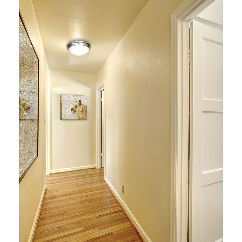 Image 7 Atom 14" Wide 3-Light Brushed Steel Flush Mount w/ Opal Glass Shade more views