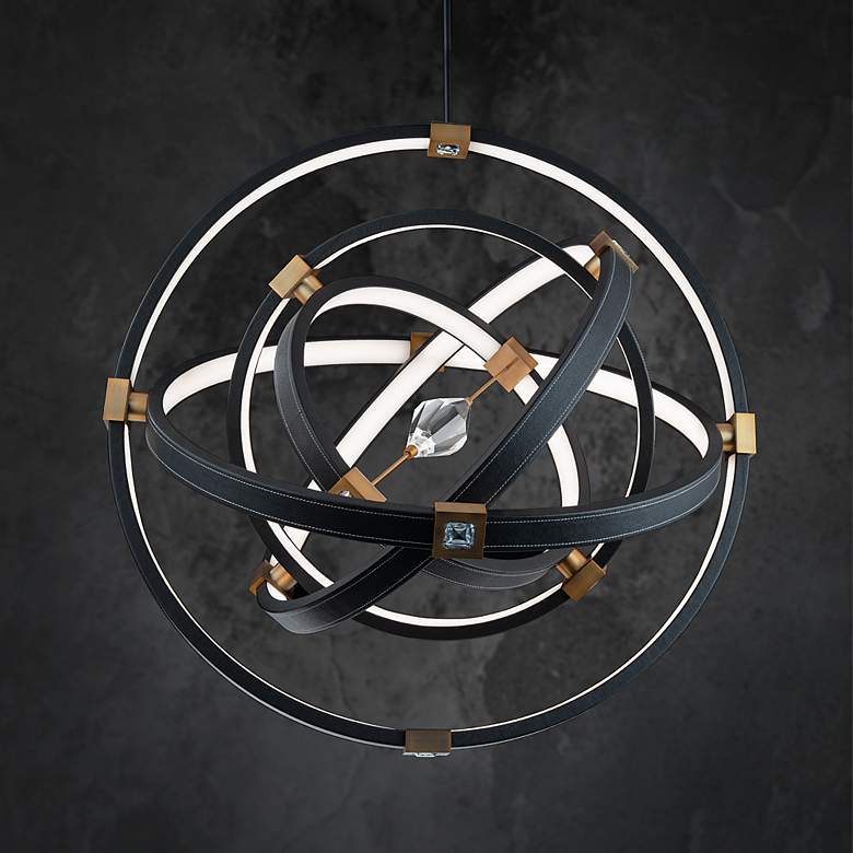 Image 7 Atomic 36 1/2" Wide Black and Aged Brass LED Pendant Light more views