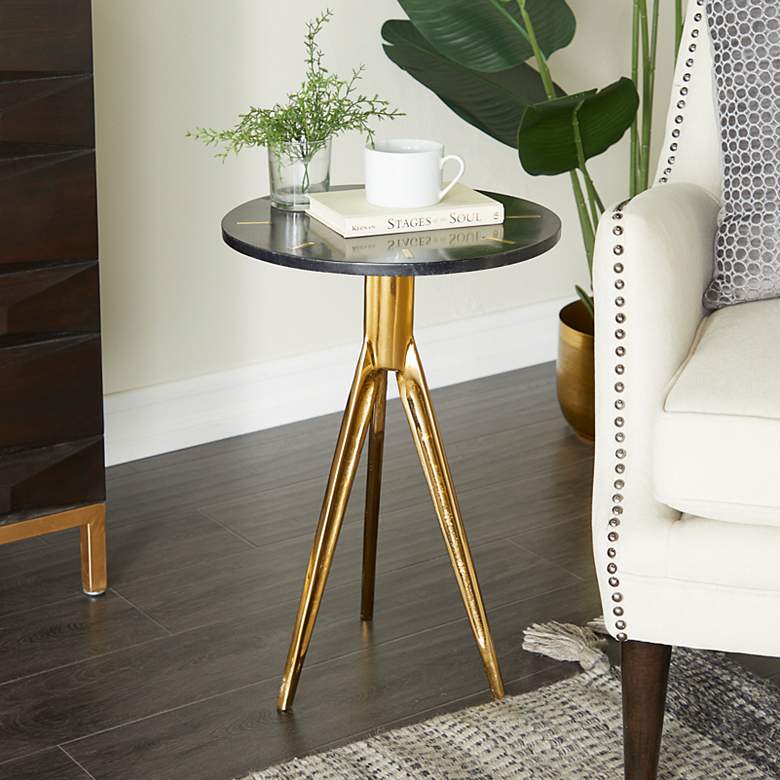 Image 1 Atomina 14 3/4" Wide Shiny Gold Tripod Accent Table
