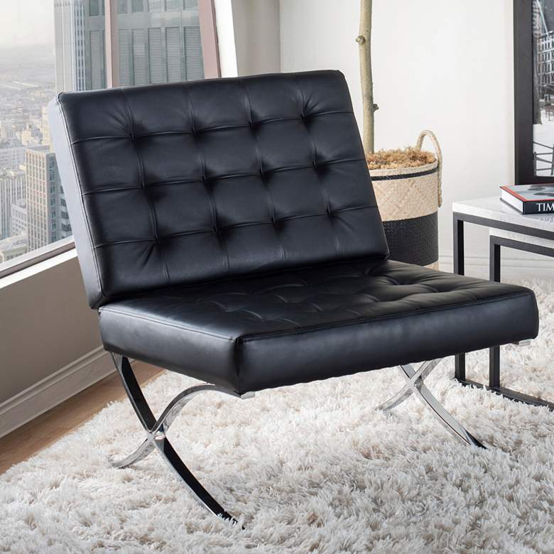 Image 1 Atrium Caramel Black Blended Leather Tufted Accent Chair