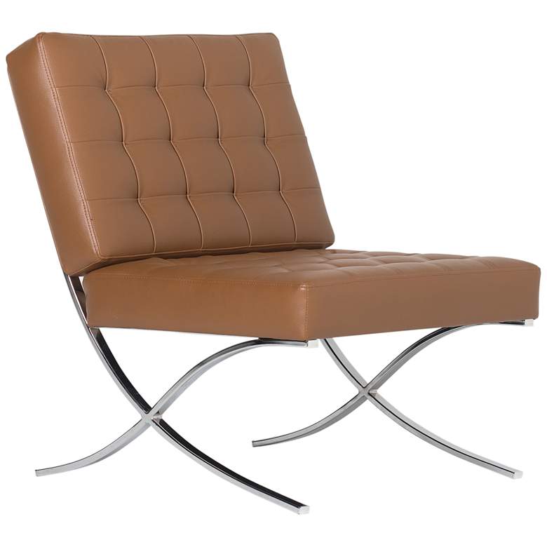 Image 1 Atrium Caramel Light Brown Leather Tufted Accent Chair