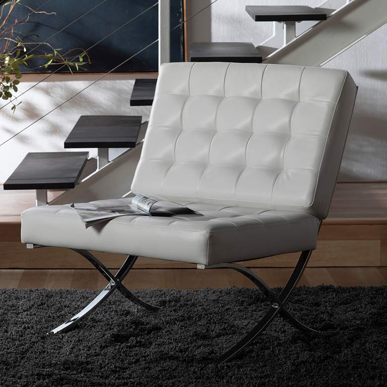Image 1 Atrium White Bonded Leather Tufted Accent Chair