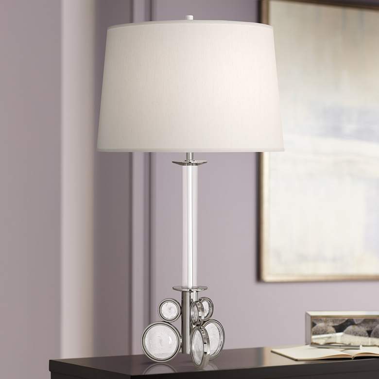 Image 1 Atticus Polished Nickel w/ Swirled Bubble Glass Table Lamp